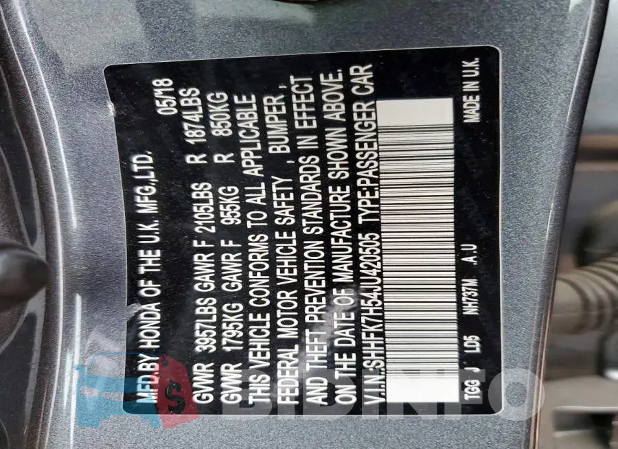 SHHFK7H54JU420505 Photo# 12