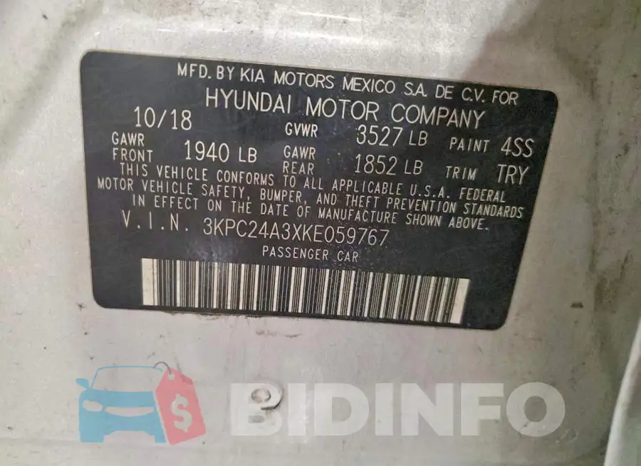 3KPC24A3XKE059767 Photo# 12