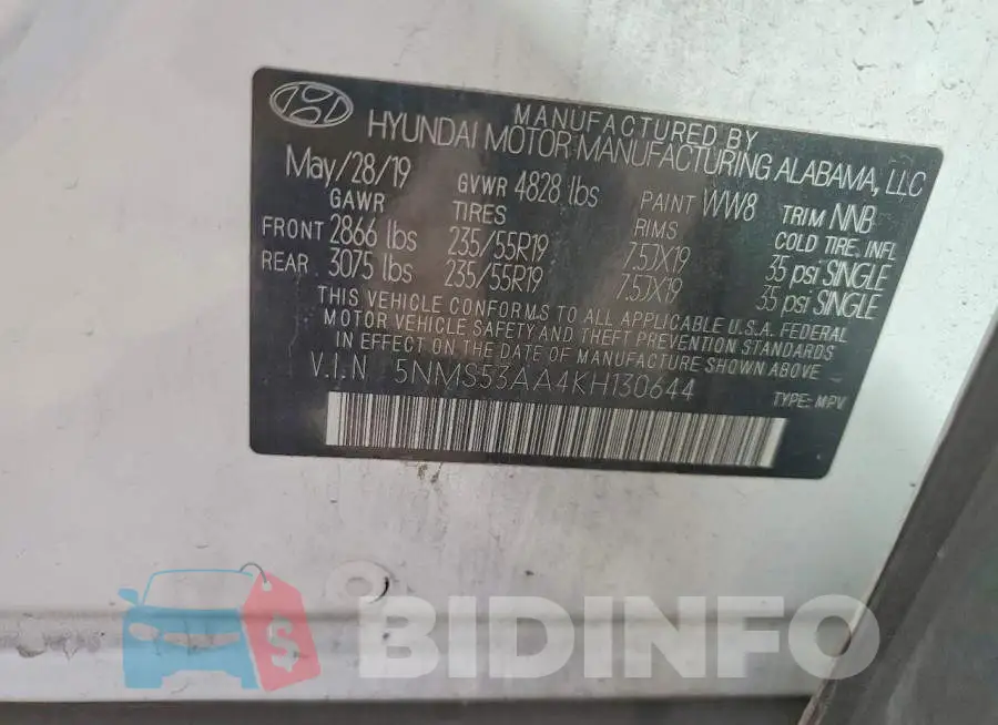 5NMS53AA4KH130644 Photo# 12
