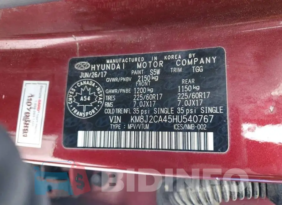 KM8J2CA45HU540767 Photo# 13