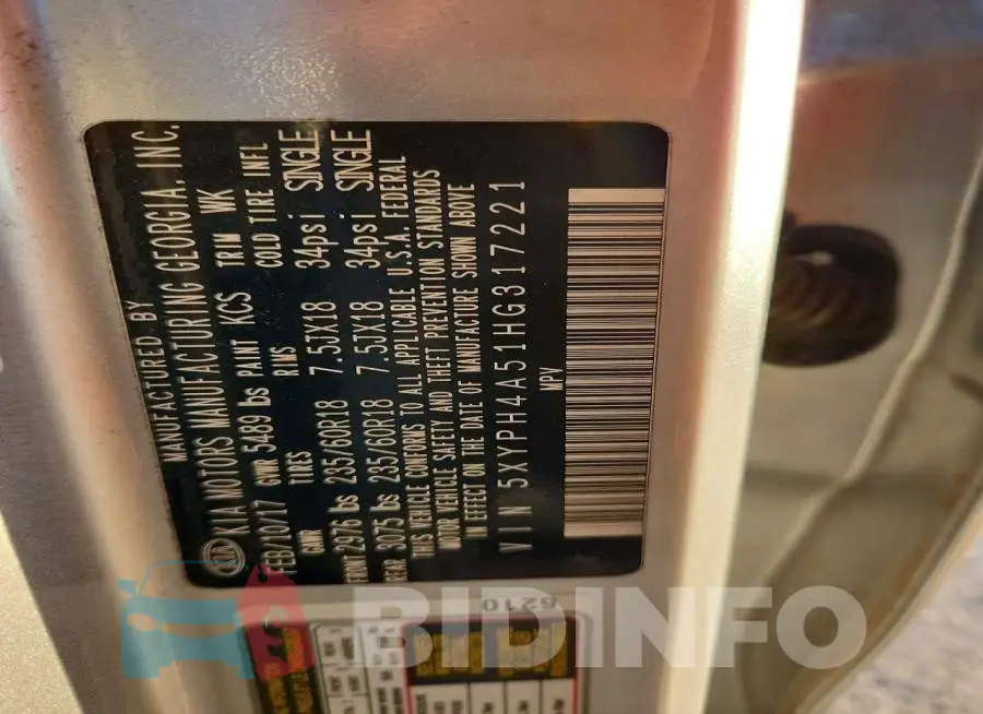 5XYPH4A51HG317221 Photo# 14