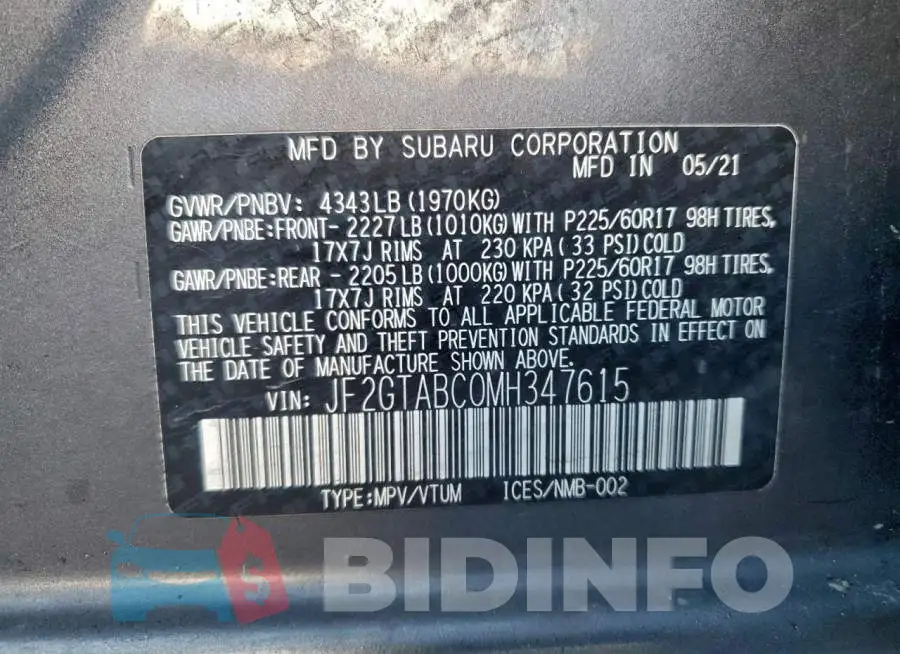 JF2GTABC0MH347615 Photo# 13
