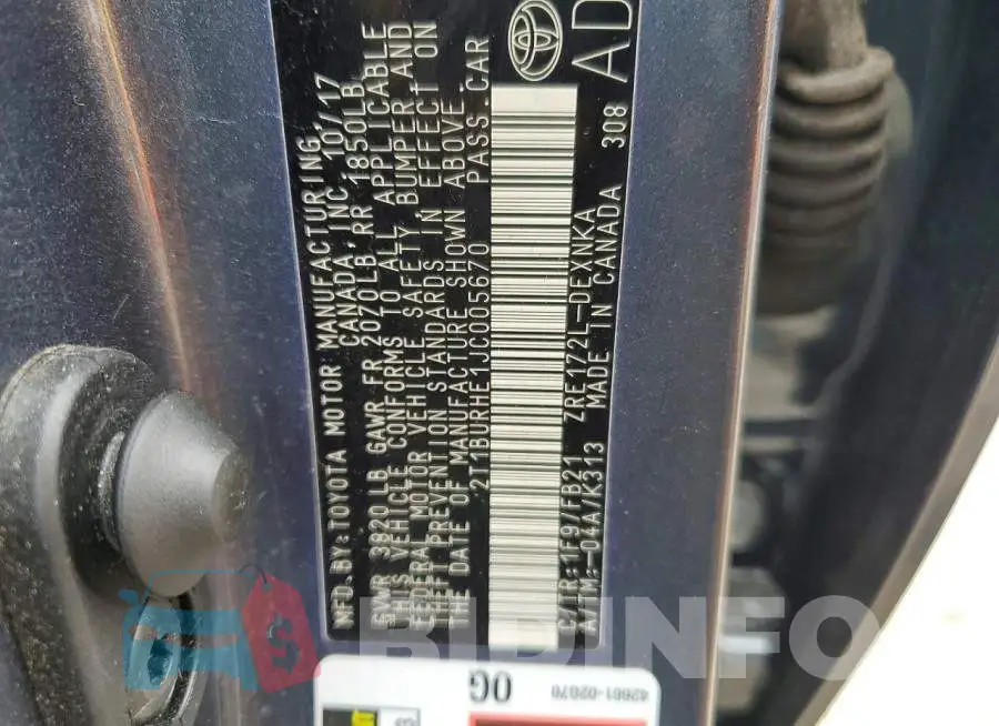 2T1BURHE1JC005670 Photo# 13