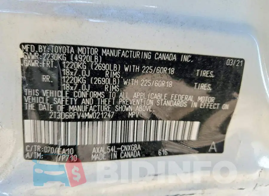 2T3D6RFV4MW021247 Photo# 12