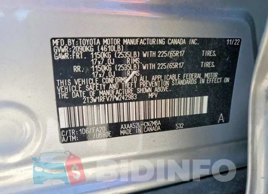 2T3W1RFV7PW242983 Photo# 13