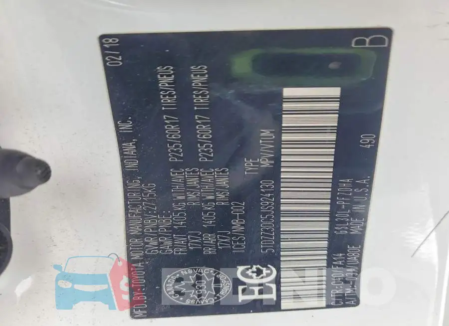 5TDZZ3DC5JS924130 Photo# 14