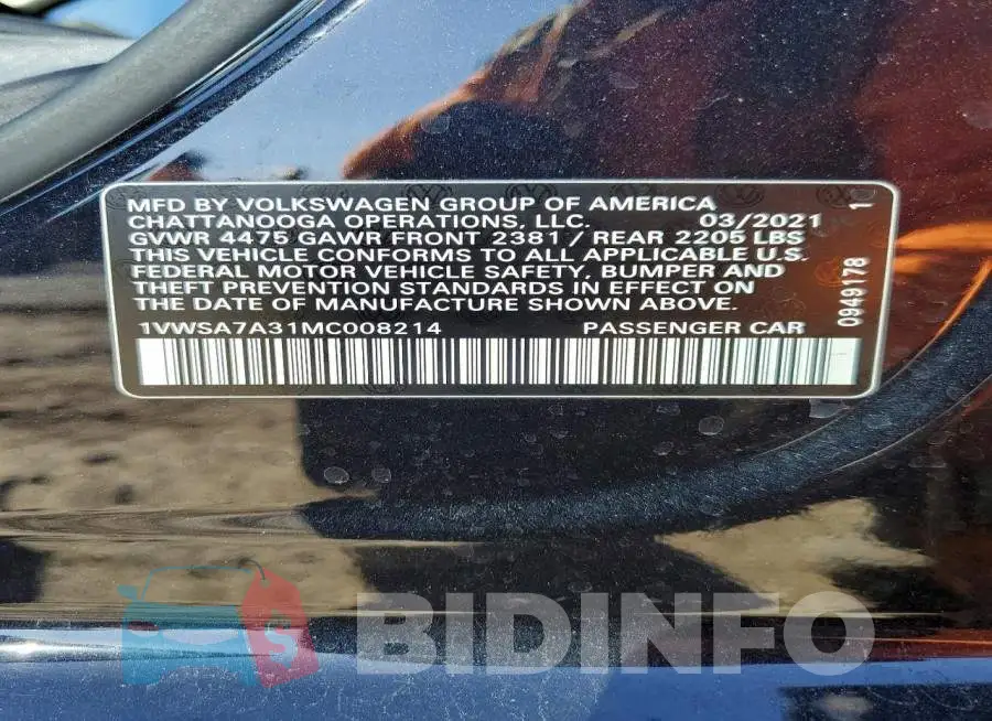 1VWSA7A31MC008214 Photo# 12