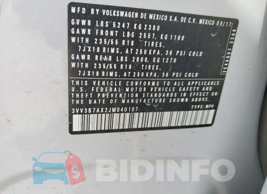 3VV3B7AX2JM040107 Photo# 13