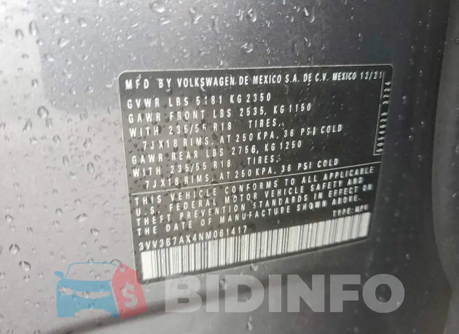 3VV3B7AX4NM061417 Photo# 13
