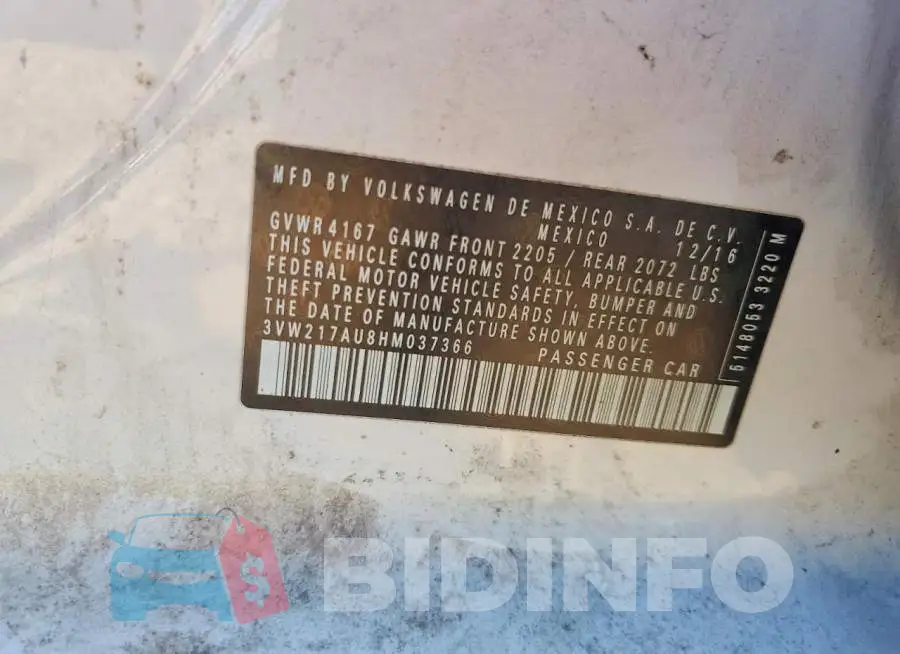 3VW217AU8HM037366 Photo# 13