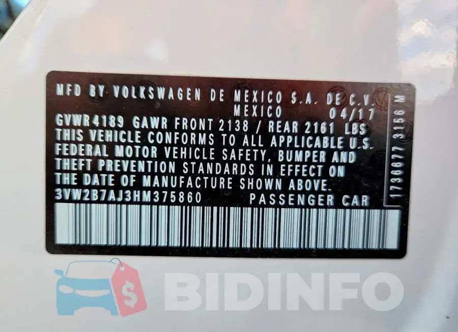 3VW2B7AJ3HM375860 Photo# 13