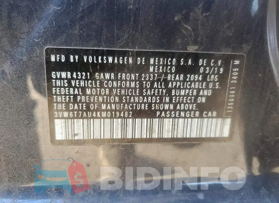 3VW6T7AU4KM019482 Photo# 13