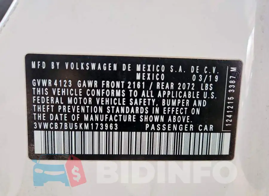 3VWCB7BU5KM173963 Photo# 13