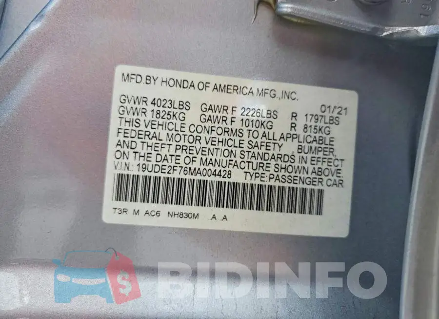 19UDE2F76MA004428 Photo# 13