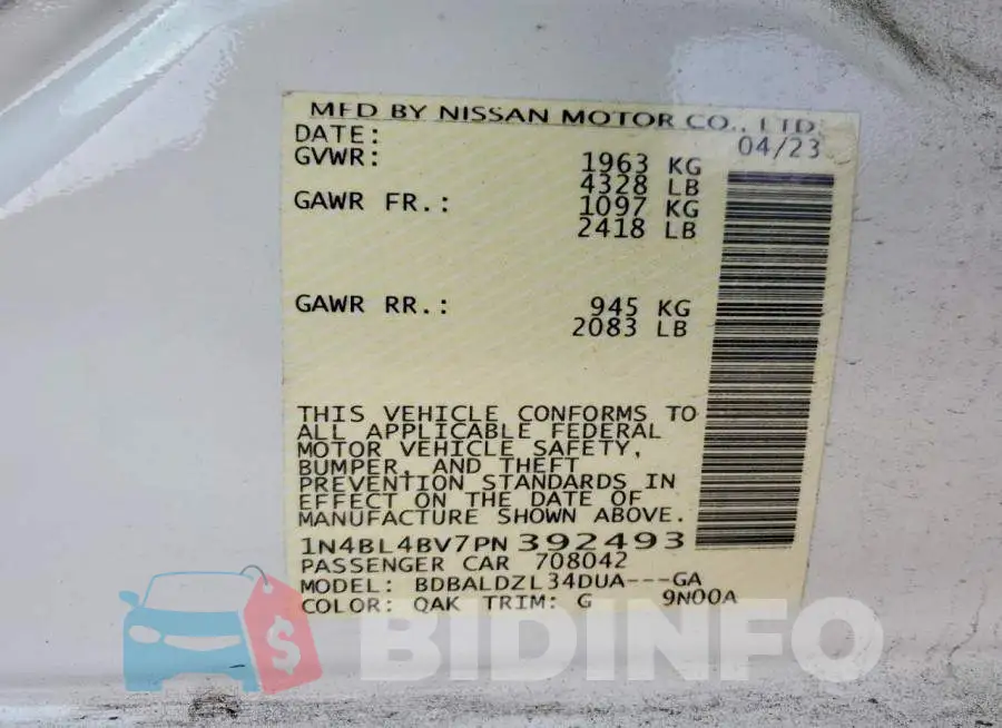 1N4BL4BV7PN392493 Photo# 12