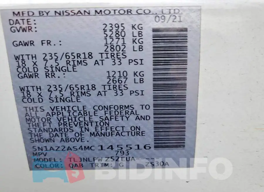 5N1AZ2AS4MC145516 Photo# 13