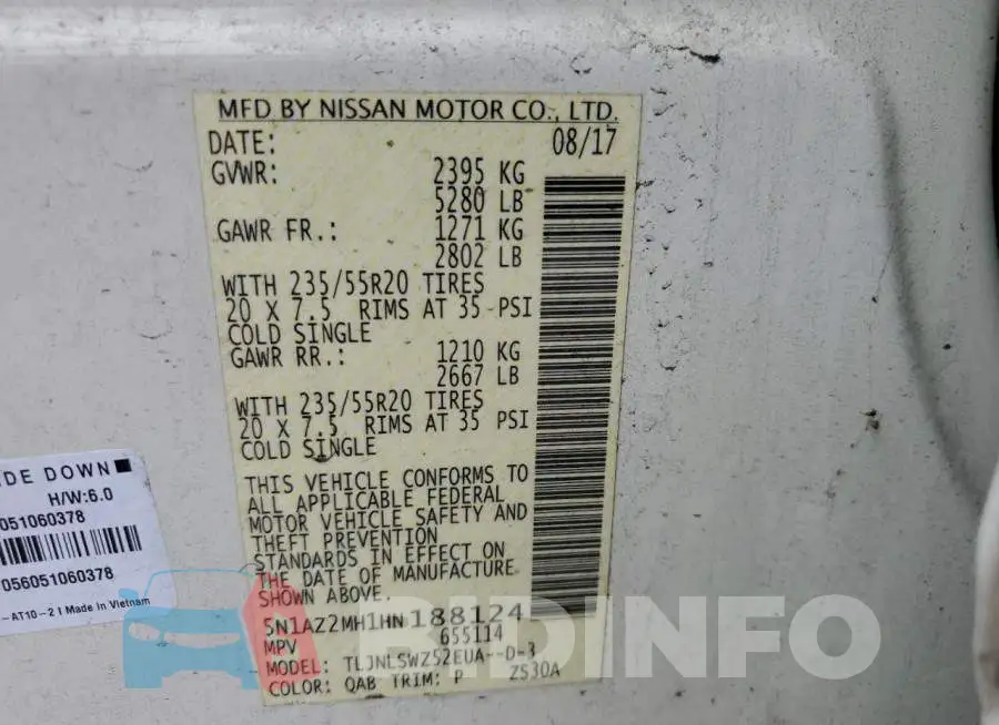 5N1AZ2MH1HN188124 Photo# 13