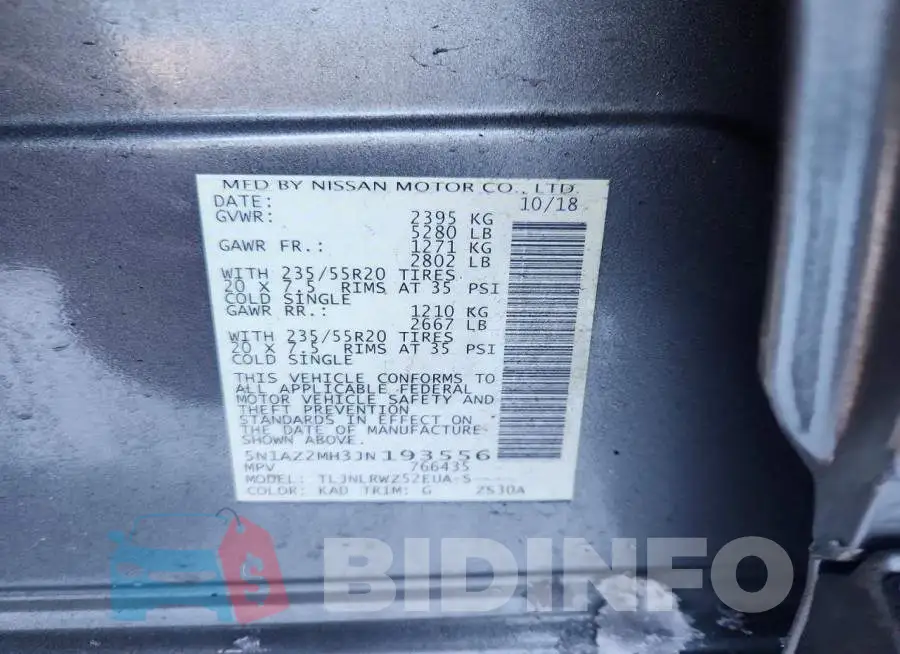 5N1AZ2MH3JN193556 Photo# 13