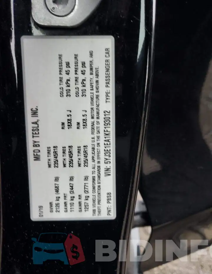 5YJ3E1EA1KF193012 Photo# 12