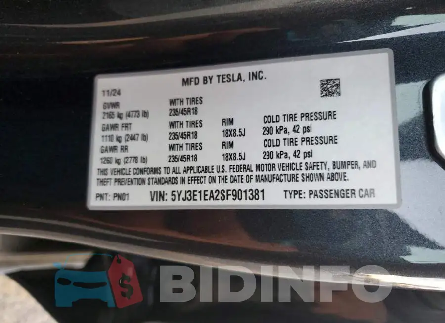 5YJ3E1EA2SF901381 Photo# 12