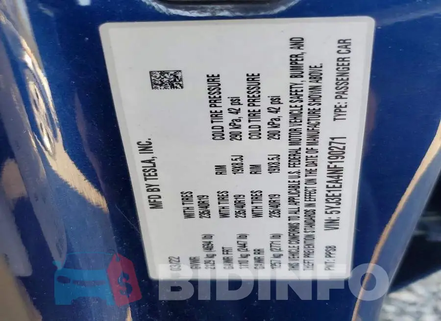 5YJ3E1EA4NF190271 Photo# 12