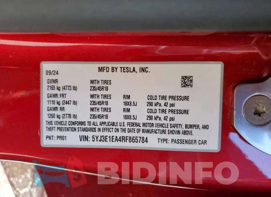 5YJ3E1EA4RF865784 Photo# 13