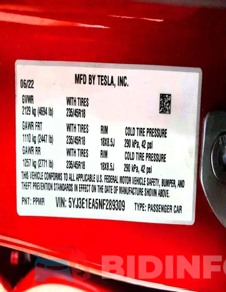 5YJ3E1EA5NF289309 Photo# 12