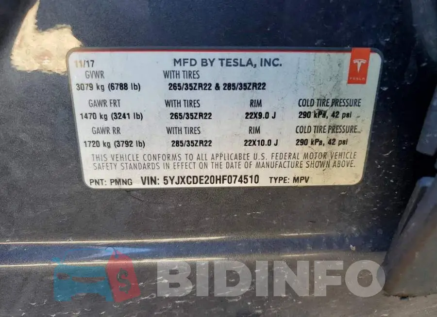 5YJXCDE20HF074510 Photo# 13