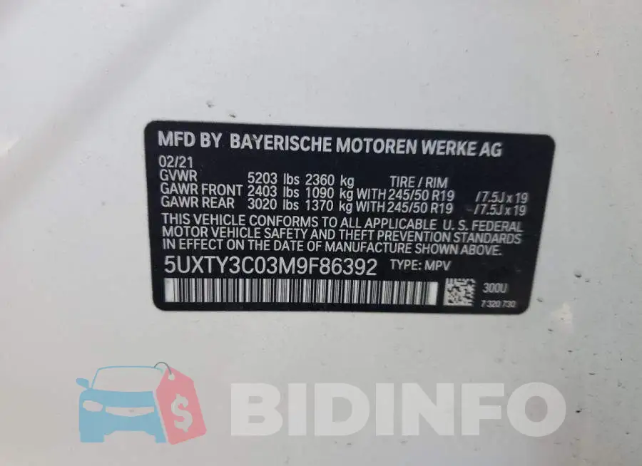 5UXTY3C03M9F86392 Photo# 13