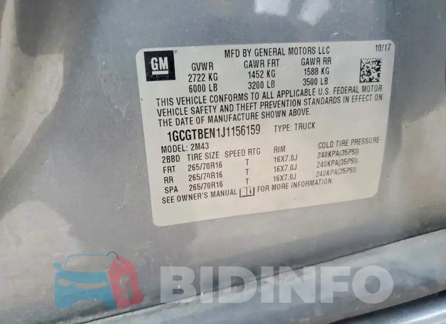 1GCGTBEN1J1156159 Photo# 12