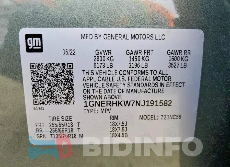 1GNERHKW7NJ191582 Photo# 13