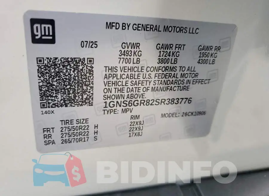 1GNS6GR82SR383776 Photo# 14