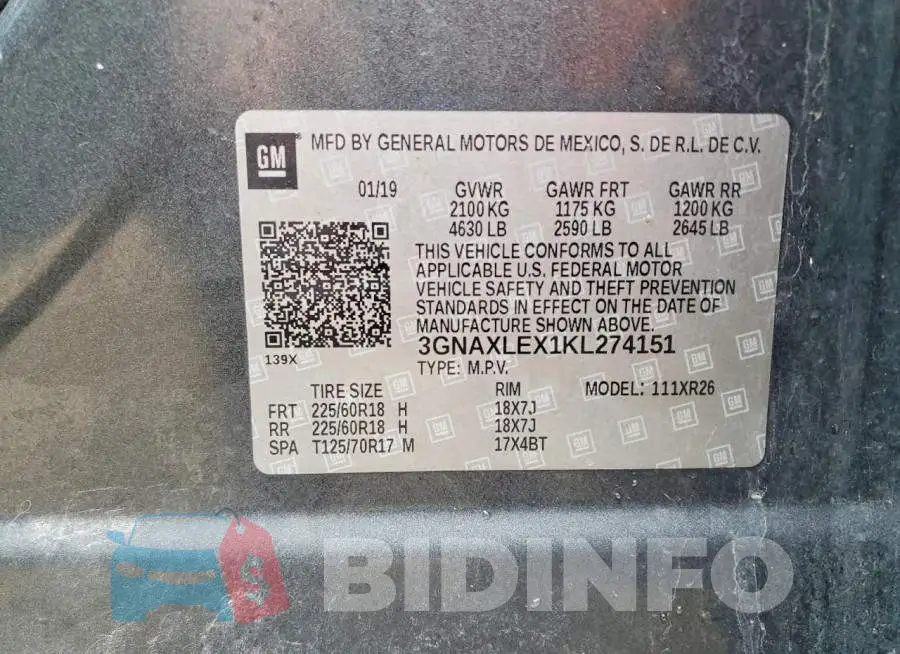 3GNAXLEX1KL274151 Photo# 13