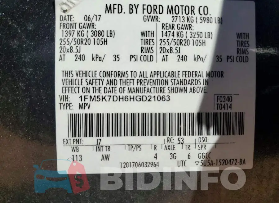 1FM5K7DH6HGD21063 Photo# 13
