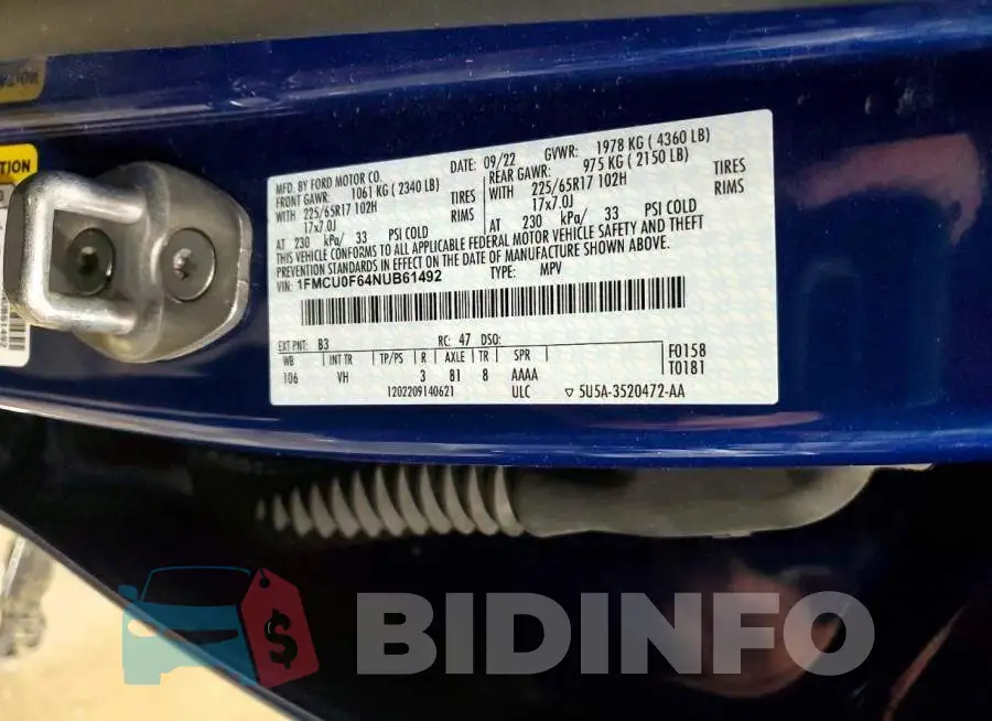 1FMCU0F64NUB61492 Photo# 14