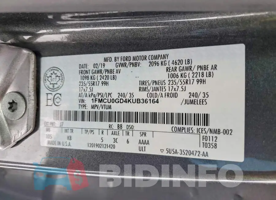 1FMCU0GD4KUB36164 Photo# 13