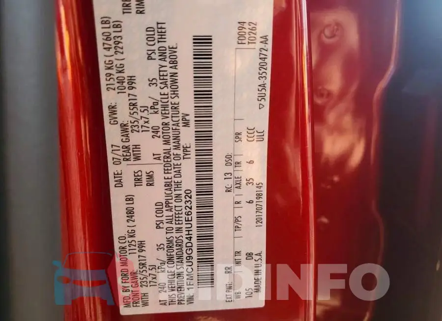 1FMCU9GD4HUE62320 Photo# 13