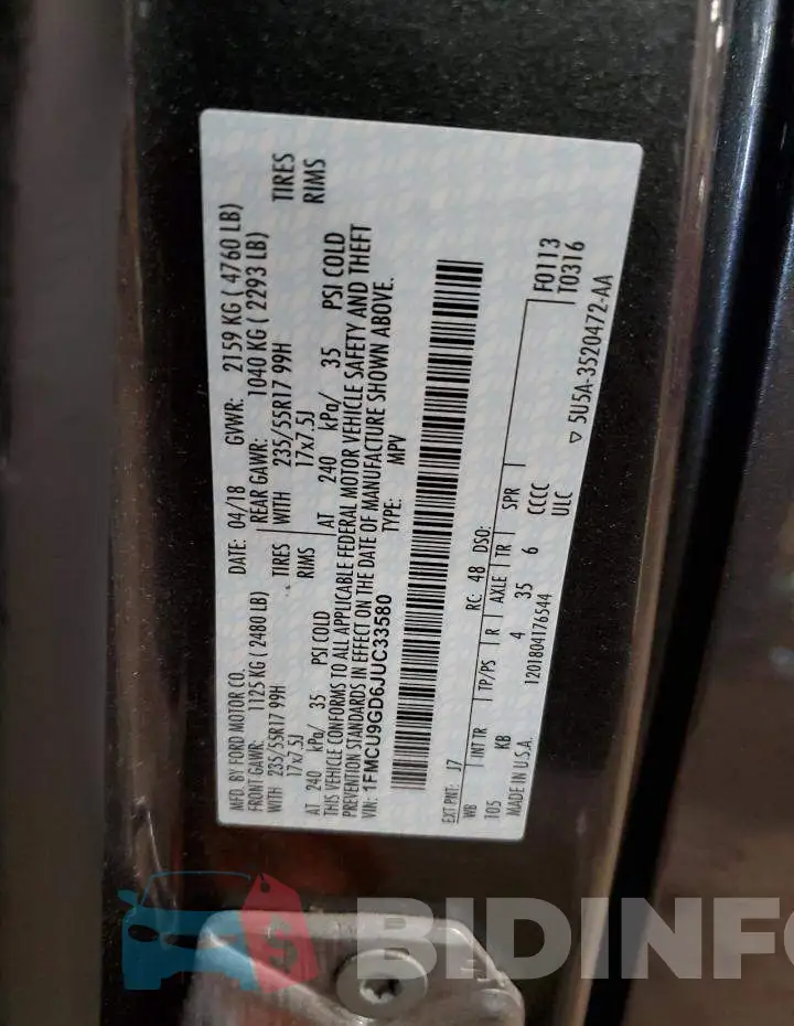 1FMCU9GD6JUC33580 Photo# 13