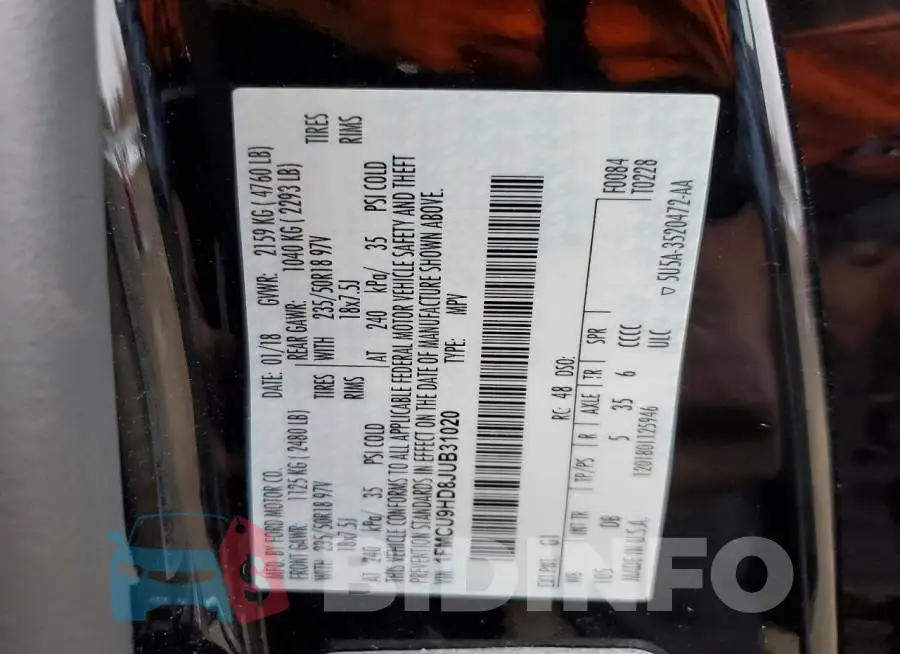 1FMCU9HD8JUB31020 Photo# 12