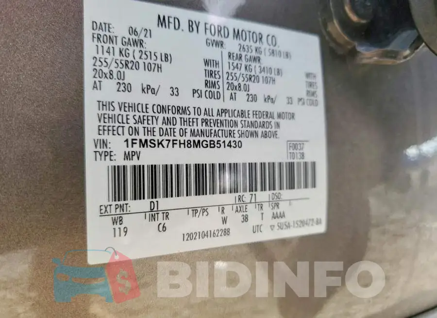 1FMSK7FH8MGB51430 Photo# 13