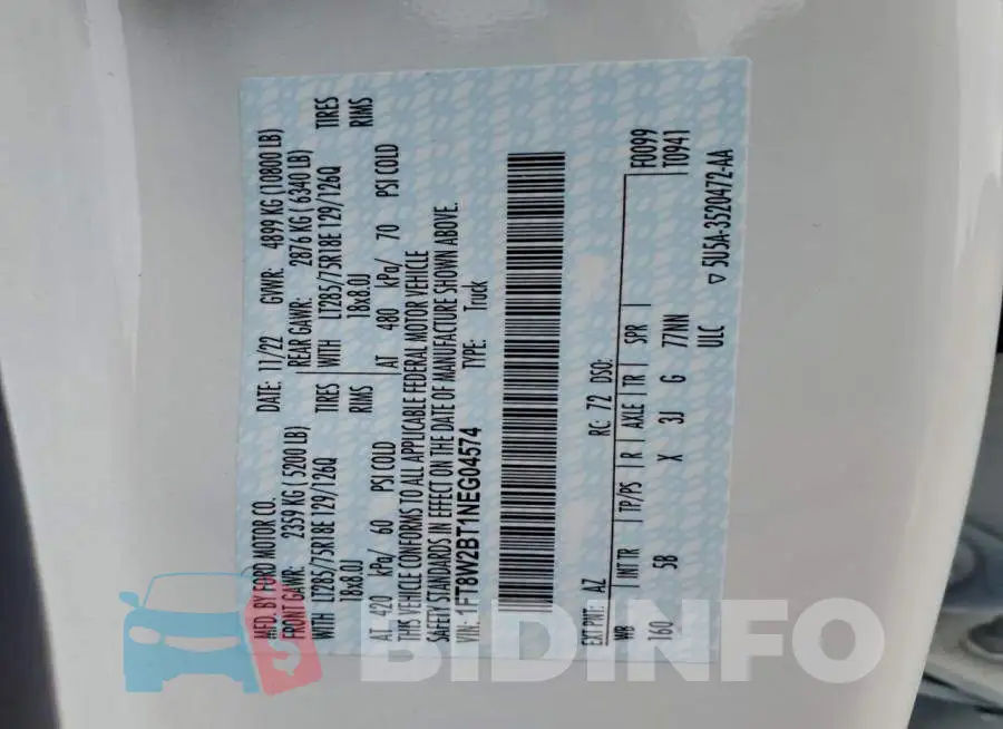 1FT8W2BT1NEG04574 Photo# 12