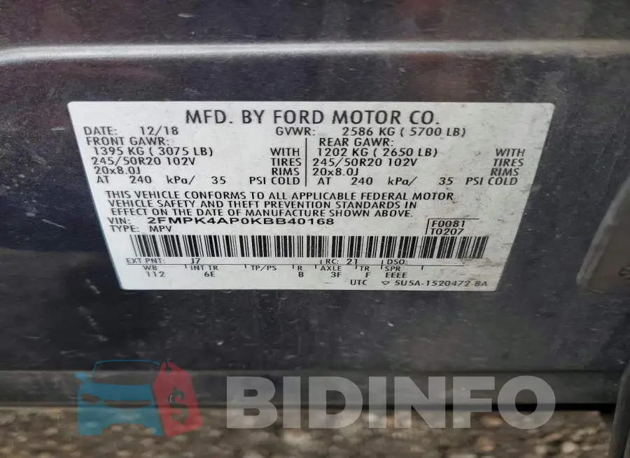 2FMPK4AP0KBB40168 Photo# 13