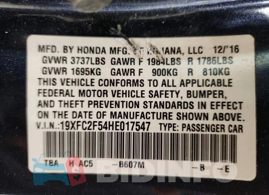19XFC2F54HE017547 Photo# 13