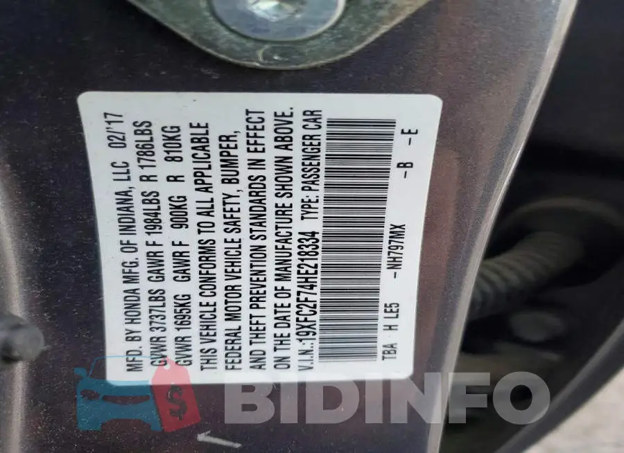 19XFC2F74HE218334 Photo# 12