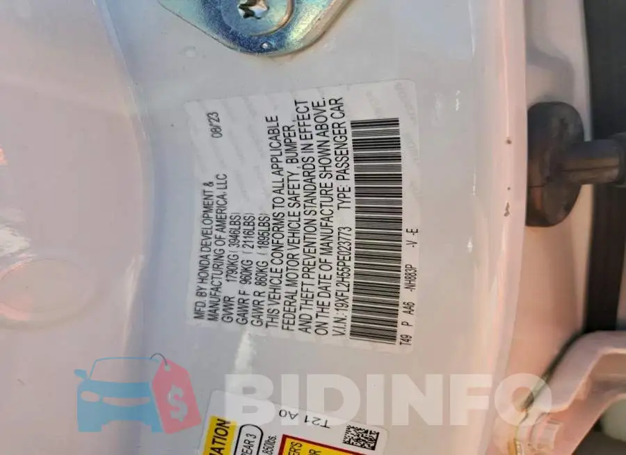 19XFL2H55PE023773 Photo# 12
