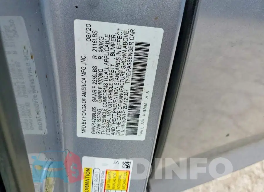 1HGCV1F12LA121357 Photo# 12