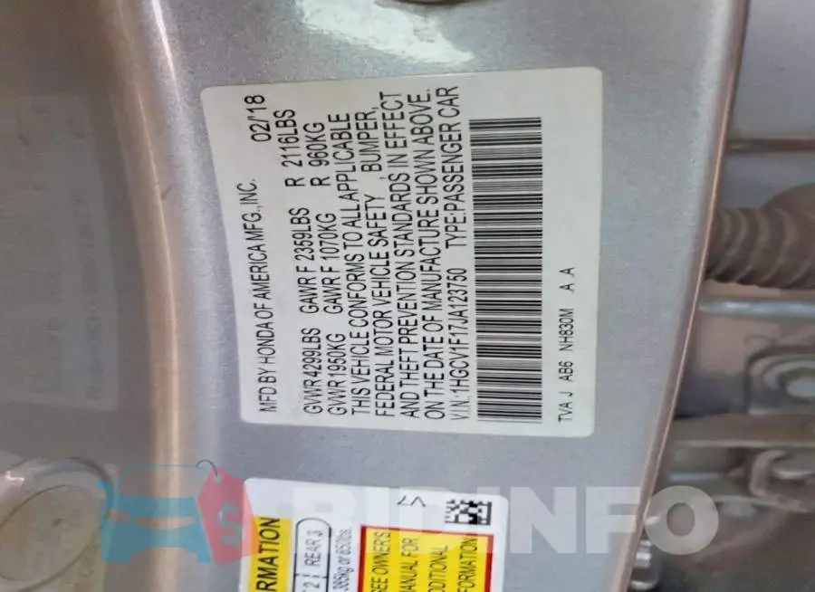1HGCV1F17JA123750 Photo# 12