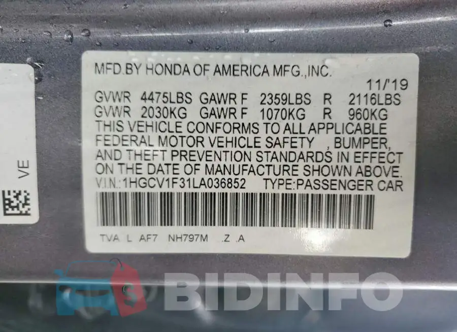 1HGCV1F31LA036852 Photo# 13