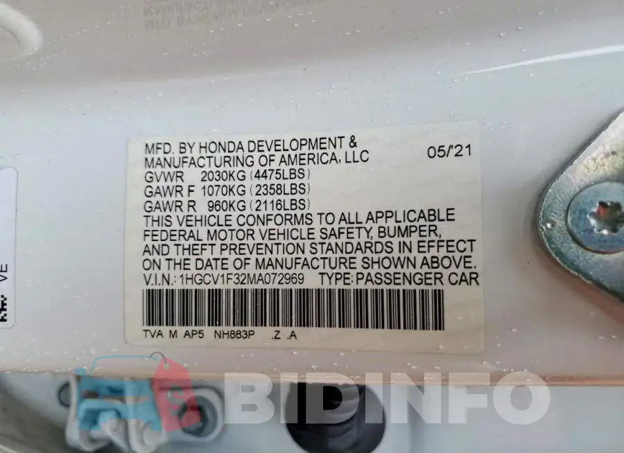 1HGCV1F32MA072969 Photo# 12