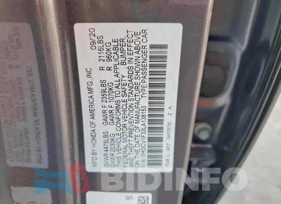 1HGCV1F33LA138153 Photo# 12